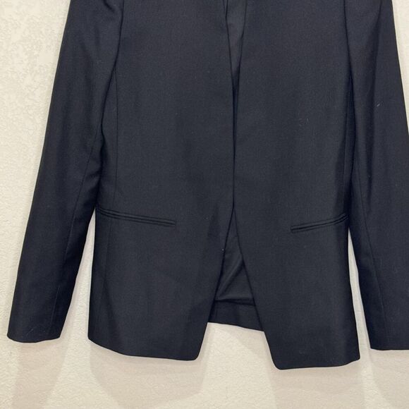 Club Monaco Blazer Womens 8 Black Wool Blend Lamb Leather Collar Tuxedo Jacket - Picture 4 of 7